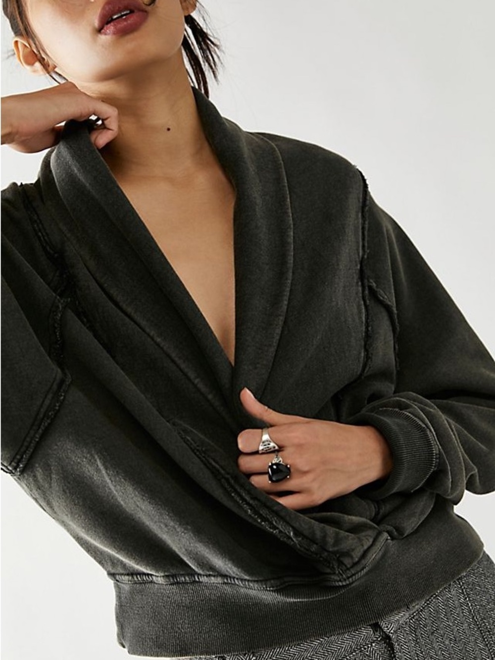 Free People Kiki Pullover Gray Cropped Bomber Jacket Medium - Picture 4 of 5